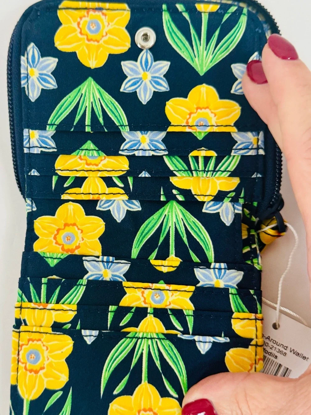 Vera Bradley Navy Floral Quilted Wallet with Yellow Daffodils